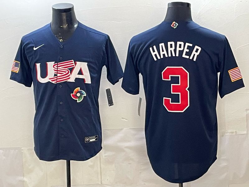 Men 2026 World Cub USA #3 Harper Blue Nike MLB Jersey style 006->more jerseys->MLB Jersey
